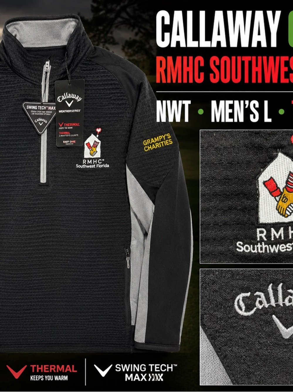Callaway Men’s Black & Gray RMHC Southwest Performance Quarter-Zip Jacket